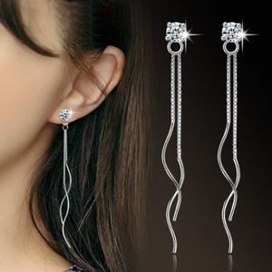 *NEW 925 Sterling Silver Diamond Swirl Earrings